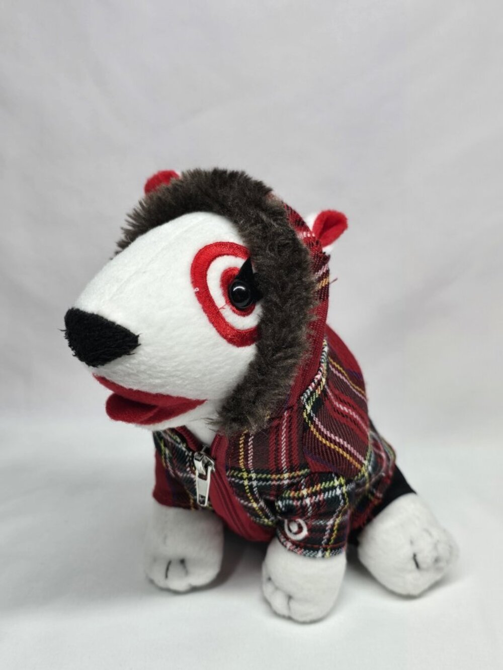 Target Bullseye Dog Plush Bull Terrier Plaid Coat Winter Holidays